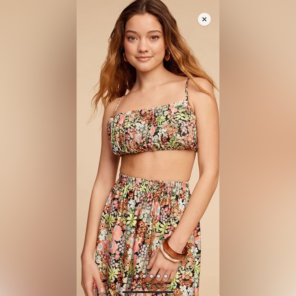 Floral Print Shirred Bralette, M